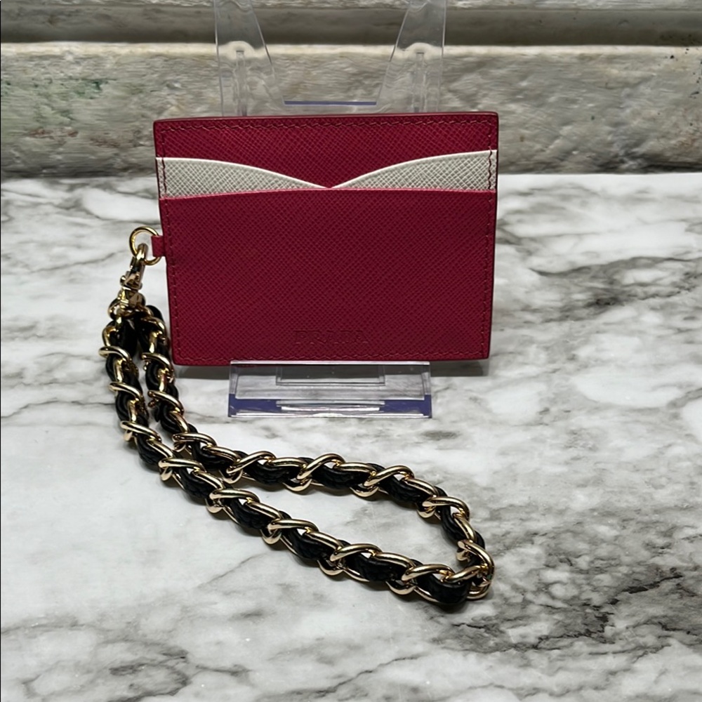 PRADA PINK LEATHER CARD HOLDER WRISTLET NWOT - Picture 2 of 7